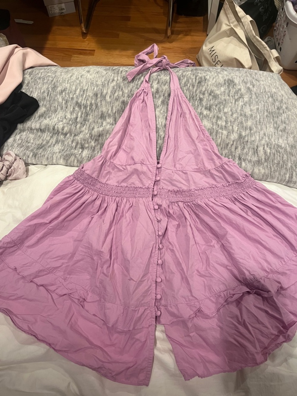 Free People Lilac Halter Button-Front Mini Dress